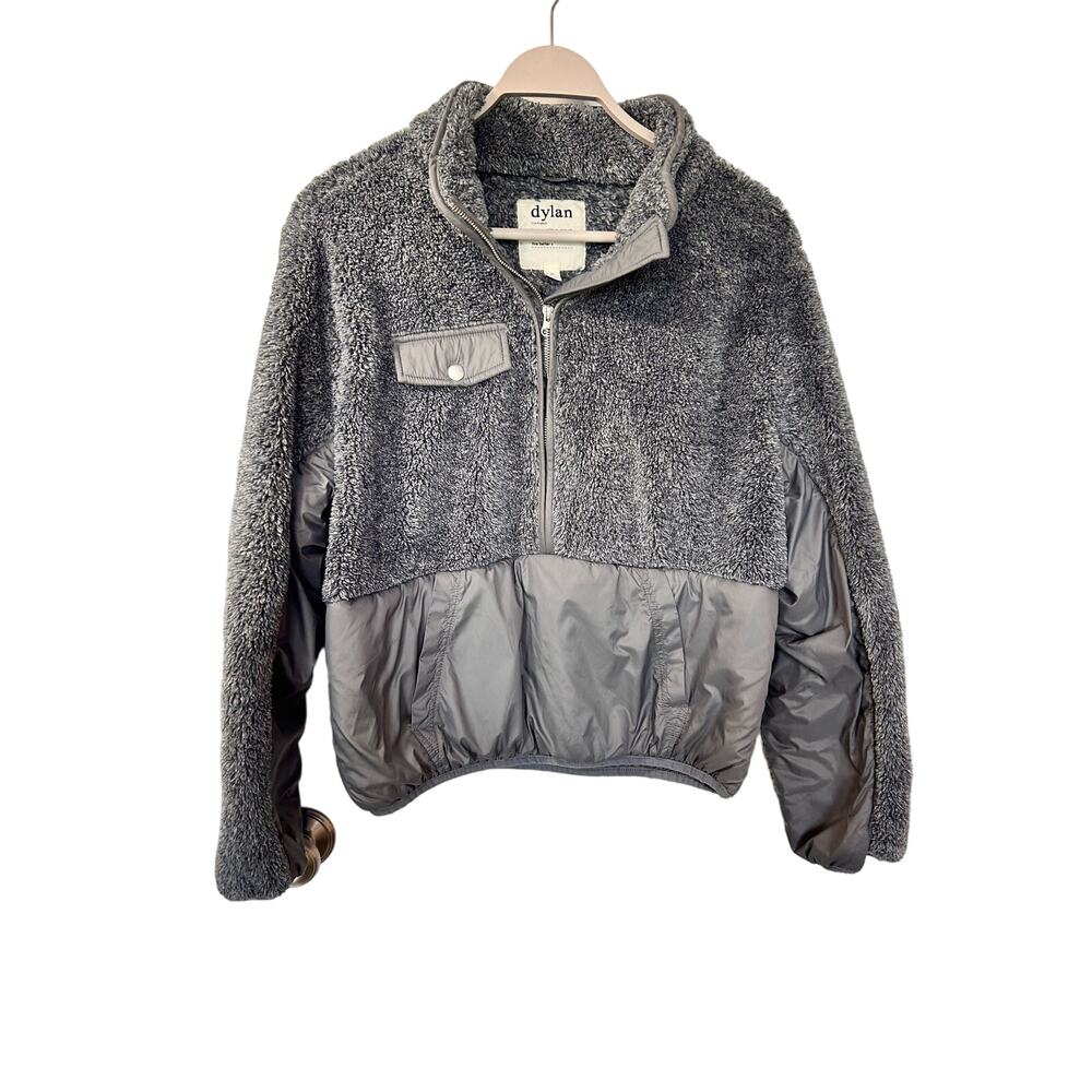 Anthropologie Dylan Womens Sherpa Fleece Half Zip Jacket Pullover Gray SZ Medium